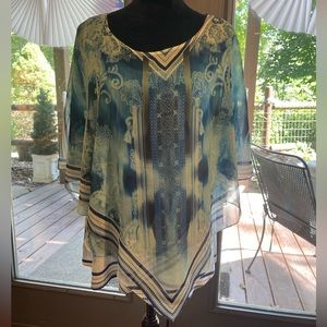 Boho Kaftan Plus Size Blue Top A257SH